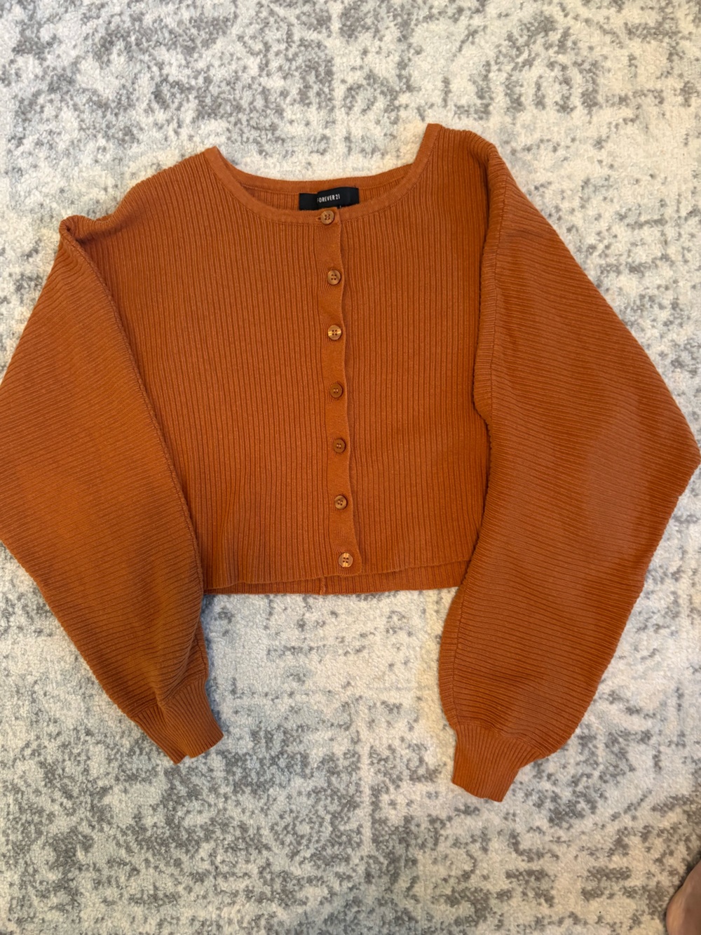 Rust Ribbed Button-Front Women’s Cardigan Sweater